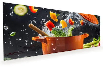 Produktbild von Küchenrückwand Spritzschutz Glas mit Motiv Kochtopf mit Gemüse 40 x 40 cm