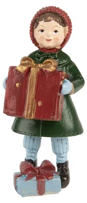 Image de Clayre & Eef Figurine de décoration de Noël Fillette 12 cm Vert Rouge Plastique