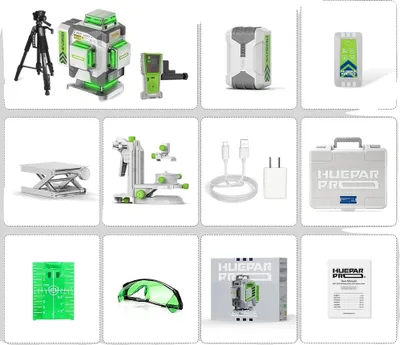 Obrázok produktu pre Laserové nivelačné zariadenie Huepar, 16 línií, batéria 8000 mAh, SET-5