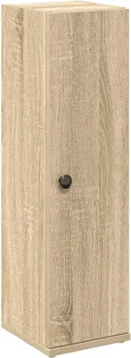 A tall, narrow cabinet with a single door and a dark knob, shown against a white background.