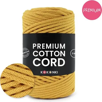 Produktbild von KOKONKI Premium Baumwollkordel 3 mm 100 m Kurkuma Recycling Baumwolle
