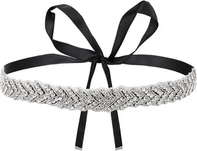 Eleganter Brautgürtel mit Strass, verstellbarer handgefertigter silberner Brautgürtel für Damen und Mädchenkleider (Schwarz)