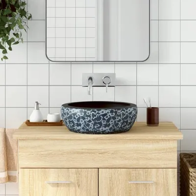 Produktbild von "im  " Aufsatzwaschbecken Schwarz und Blau Rund Ø41x14 cm Keramik - Waschbecken CC1175
