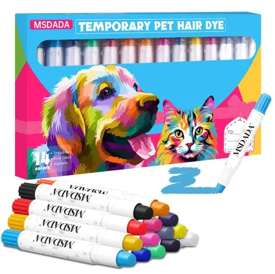 Produktbild von Haarfärbestifte, 14 Farben – Temporäre Tierhaarfärbung – Abwaschbar – Ideal für Hunde/Vögel – Fellpflege – Anwendung mit Handstiftgröße