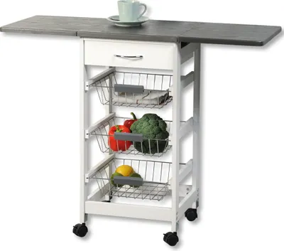 Produktbild von KESPER Küchenwagen weiß mit ausklappbarer Arbeitsfläche – – 4 Rollen (2 feststellbar) – 45–97 x 37 x 75,5 cm – Modell 2581613