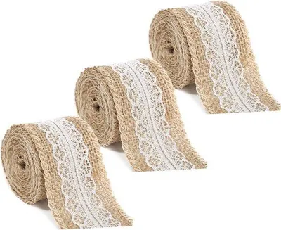 Produktbild von Weißer Jute-Kant 3-Rollen Set für Dekoration und Handwerk