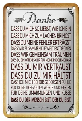 Produktbild von Blechschild Spruch 12x18cm Danke dass du bist der du bist