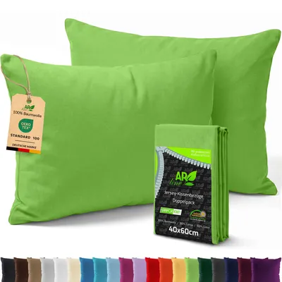 Produktbild von AR Line 2er Pack Jersey Kissenbezüge 40x60 Baumwolle – weich, elastisch, Kissenhüllen mit Reißverschluss, in Farbe: Apfelgrün