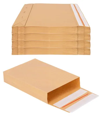 Produktbild von 100 Faltentaschen 350x250x50 mm mit Klotzboden, doppelte Haftklebung und Aufreißfaden Versandtasche