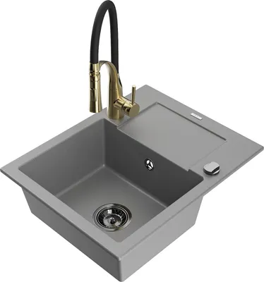 Produktbild von Mexen Enzo 1 Becken-Granitspüle mit Abtropffläche und Mischbatterie Aster, Grau - 6506-71-73450-57-B