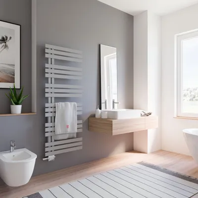 Produktbild von Schulte Heizkörper Emma, 150 x 60 cm, seitliche versetzter Mittelanschluss, Farbton Reflex-Grau, Stahl pulverbeschichtet, Anschluss an Zentralheizung, Lieferung ohne Thermostat oder Heizstab