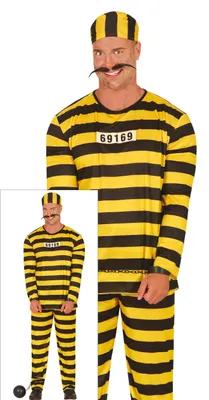 Produktbild von Dieb Kostüm Gestreifte Karnevalsbekleidung Kostümspaß Gefängnis Thema Schurke Outfit Verkleidung Karneval Party Kleid Spaß Gestreift, Größe: 54 - 56 (XL) Farbe: Schwarz