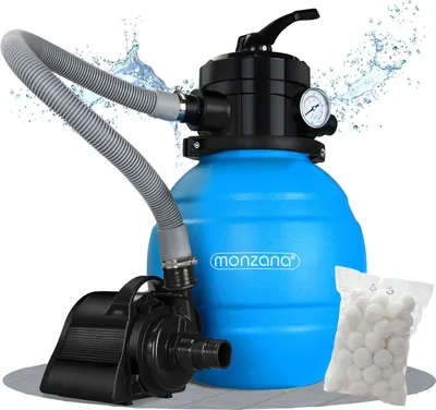 Produktbild von MONZANA® Sandfilteranlage MZPP100 5000 l/h bis 20.000L Pool inkl Filterbällen 7 Wege Ventil 2in1 Adapter Ø32-38mm 100W Filteranlage Pumpe Filterkessel