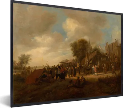 Produktbild von MuchoWow® Gerahmtes Poster Dorffest - Jan Steen 80x60 cm - Poster mit Schwarzem Bilderrahmen Wandposter Rahmen Foto Bilder - Schwarzem - Mit Gestell