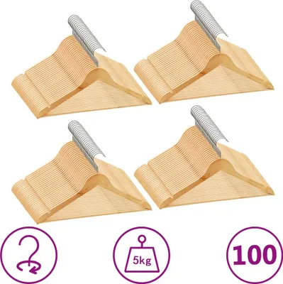 Produktbild von 100 Stk. Kleiderbügel-Set Rutschfest Hartholz