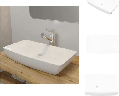Produktbild von Keramik Waschtisch Waschbecken Rechteckig Weiß 71 x 39 cm - Badezimmer-Waschbecken