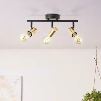 Produktbild von BRILLIANT schwarzer Spotbalken KERRY | moderne Deckenleuchte mit Gold Akzenten und mit E27 Fassung max. 40W | Metall