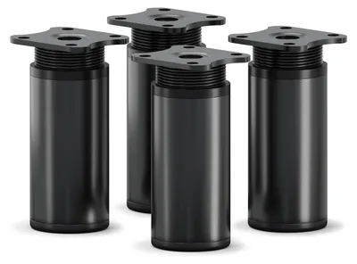 Produktbild von 4er Set sossai moderne runde Möbelfüße in Schwarzmatt 80mm höhenverstellbar Schrankfüße Sockelfüße