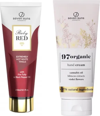 Productafbeelding van 7suns Ruby Red Extremely Hot White Tingle bruiningslotion met tingle-effect 250 ml + 7suns 97organic handcrème 75 ml