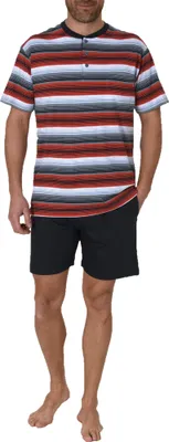 Produktbild von Eleganter Herren Shorty Pyjama kurzarm in Streifenoptik und mit Knopfleiste 62737 ; rot , 54