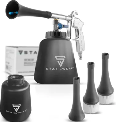 A cleaning gun with accessories displayed on a white background.