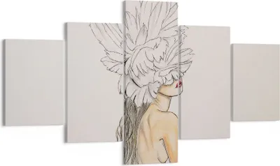 Produktbild von Bild auf Leinwand - Leinwandbild - 5 Teile - Mode Frau Zeichnung - 125x70cm - Wand Bild - Wanddeko - Wandbilder - Leinwanddruck - Bilder - Wanddekoration - Leinwand bilder - Wandbild - EA125x70-4873