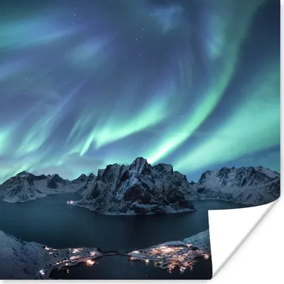 Produktbild von MuchoWow® Poster Nordlichter - Grün - Meer 75x75 cm - Wand Dekoration