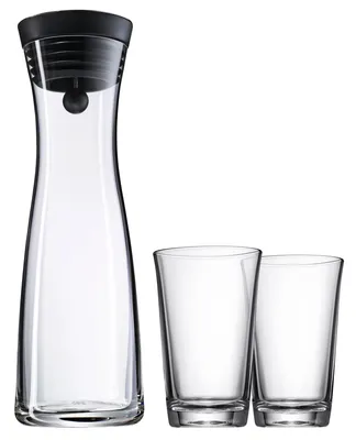 Produktbild von WMF Basic Wasserkaraffe Set 3-teilig, Karaffe 1l mit 2 Wassergläser 250ml, Glas, Höhe 30,2 cm, Glaskaraffe mit Deckel, Silikondeckel, CloseUp-Verschluss