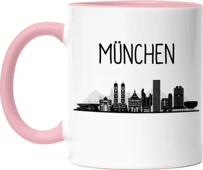 Produktbild von MÜNCHEN Skyline Tasse Rosa Souvenir Andenken Deutsche Großstädte Motiv Stadt Silhouette Geschenkidee Umzug