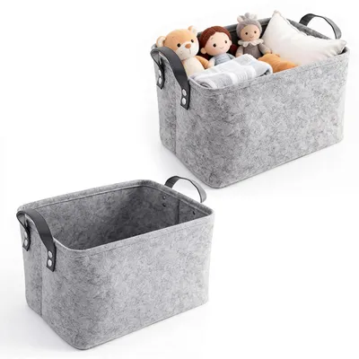 Produktbild von 2er Set Filzkorb mit Griff Grau 34 x 24 x 20 cm