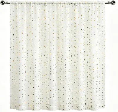 Image de Vitrage de 130 x 100 cm - Rideaux de cuisine - Blanc avec des pompons arc-en-ciel - Style champêtre - Semi-transparent - Rideaux de type "bistro" - Rideaux pour fenêtres