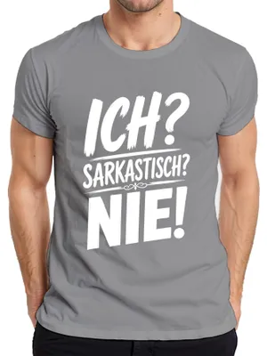 Zdjęcie produktu dla Ona? Sarkastyczna? Nie! Ironia, humor, sarkazm, deklaracja, cynizm. Męska koszulka, kolor szary, rozmiar L