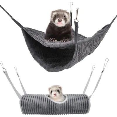 Image de Omgoods - Ensemble de hamacs et tunnels pour hamsters - Lit douillet pour petits animaux (gris)