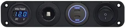 Produktbild von ProRide 12-24V USB-C Einbauladegerät 2x USB-C 100W+36W Blau für Auto