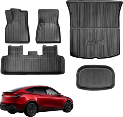 Produktbild von TLECTRIC Allwettermatten Set für Tesla Model Y 2025 Juniper (5-teilig) Fußmatten vorne/hinten & Kofferraum inkl. Kabelfach Gesamtset 5 Matten