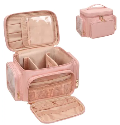 Image de Grande trousse de toilette pour femmes - Organisateur de maquillage avec compartiment à pinceaux
