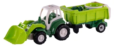 Immagine prodotto di Trattore XL giocattolo verde con rimorchio ribaltabile e benna set 9 pezzi