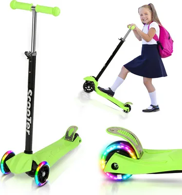 Immagine prodotto di Fiqops KinderRoller monopattino per bambini a tre ruote con ruote a LED, freno posteriore a 2 ruote, carico fino a 50 kg, per bambini, ragazze e ragazzi a partire da 3 anni (verde)