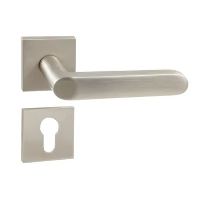 Produktbild von DOMINO Türgriff Drückergarnitur PZ - Profilzylinder Set | quadratische Rosette | Türklinke für Zimmertür, Bürotür, Kellertür & Innentür| Türbeschläge aus Aluminium| Satin Nickel Türdrückergarnitur | DENVER-QR SLIM SN