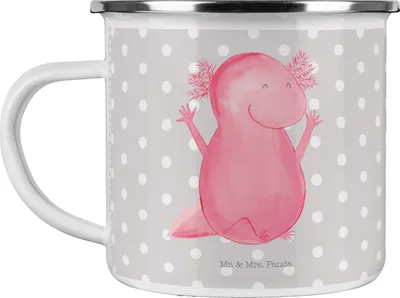 Produktbild von Mr. & Mrs. Panda Motivtasse Axolotl Hurra - Grau Pastell - Geschenk, Lurch, Teetasse, Fröhlich, Pott, Spaß, becher emaille, Zufriedenheit, Tasse, Haferl
