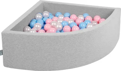 Obrázok produktu pre KiddyMoon 90x30cm/200 loptičiek ∅ 7cm Trojuholník Detské penové loptičky  vyrobené v EÚ, Svetlo sivá: Baby Blue/Powder Pink/Pearl