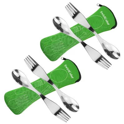 Obrázok produktu pre Sada 4 opakovateľne použiteľných príborov zo nehrdzavejúcej ocele (spork) na kempovanie