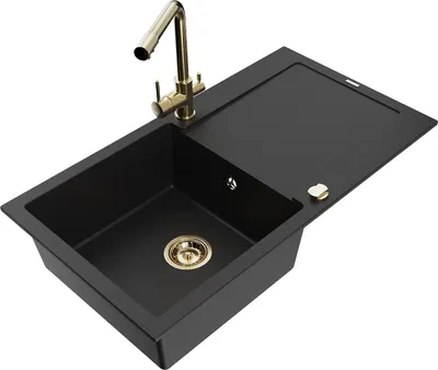 Immagine prodotto di Mexen Leo lavello in granito a 1 vasca con scolapiatti e rubinetto da cucina Duero, nero - 6501-77-671600-50