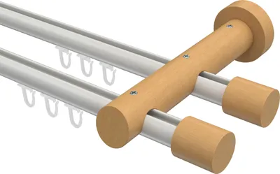 Produktbild von Interdeco Innenlaufstange / Gardinenstange mit Innenlauf Weiß / Buche lackiert, Typ Talent Feta (Kappe), 20 mm Ø 2-läufig, 200 cm
