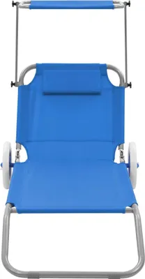 Obrázek produktu pro vidaXL Skládací lehátko se slunečníkem a kolečky Steel Blue