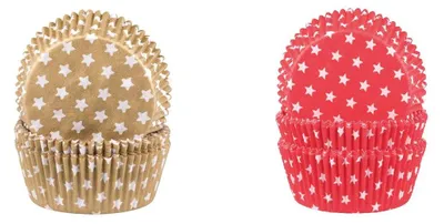 Produktbild von Demmler Backformen 2er Set - Muffinförmchen in Rot und Gold mit weißen Sternen - 2x 60 Stück