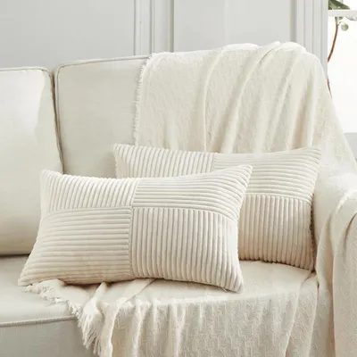 Produktbild von 2er Set Beige Kordsamt Kissenbezüge 30x50 Weich Moderne Deko Sofakissen Schlafzimmer&Wohnzimmer