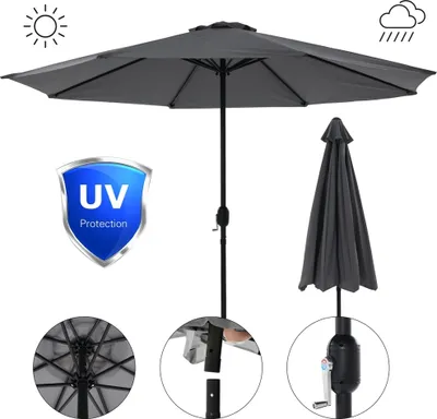 Produktbild von Mucola Sonnenschirm Ø3m inkl. LED Gartenschirm 360° drehbar Terrassenschirm Ampelschirm Marktschirm Strandschirm - Grau