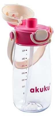 Imagen del producto de Botella para niños con pajita, 480 ml, color rosa, con correa para llevar