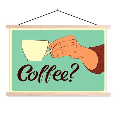 Produktbild von MuchoWow® Textilposter Sprichwörter - Vintage - Zitate - Kaffee? 120x80 cm mit holzfarbenen Rahmen - Aufhängeset